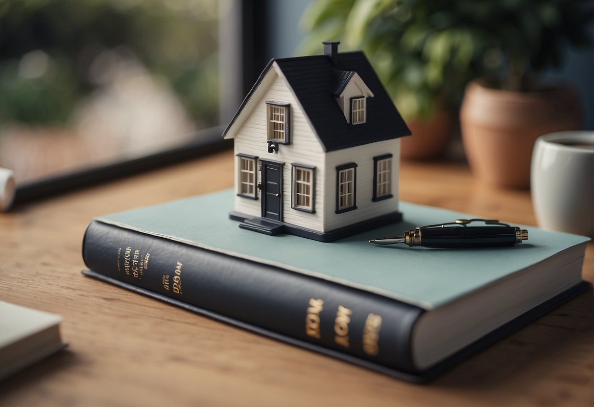 A house with a "PCG" sign in front, surrounded by real estate symbols and a guidebook