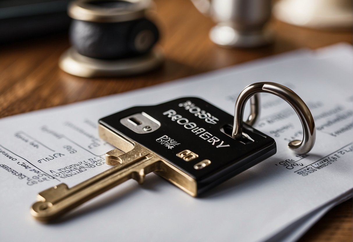 A house key turning in a lock, a signed contract on a table, and a set of property documents laid out for review