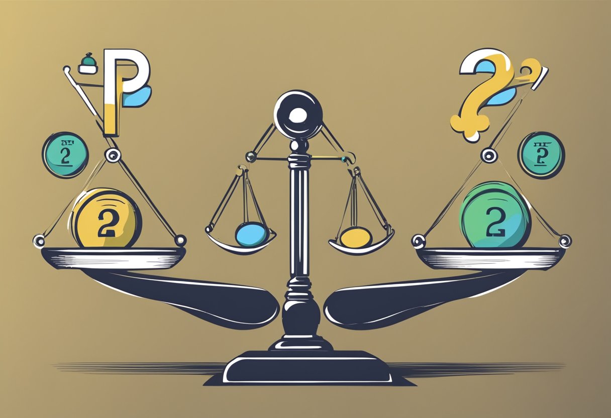 A scale balancing FFCRA and PPP symbols, surrounded by question marks