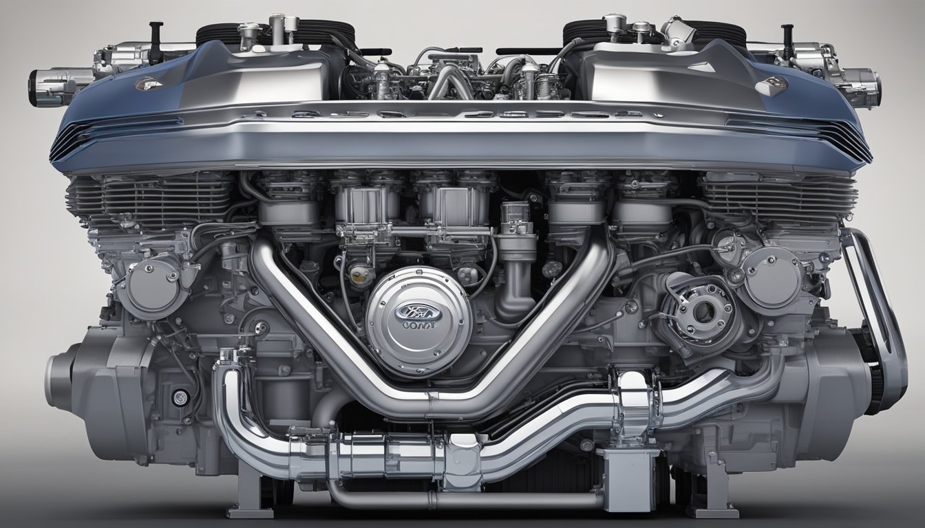 The Ford 5.2 Liter V8 Voodoo engine sits proudly in the center of the frame, surrounded by other reliable Ford engines. The V8 engine exudes power and reliability, with its sleek design and prominent branding