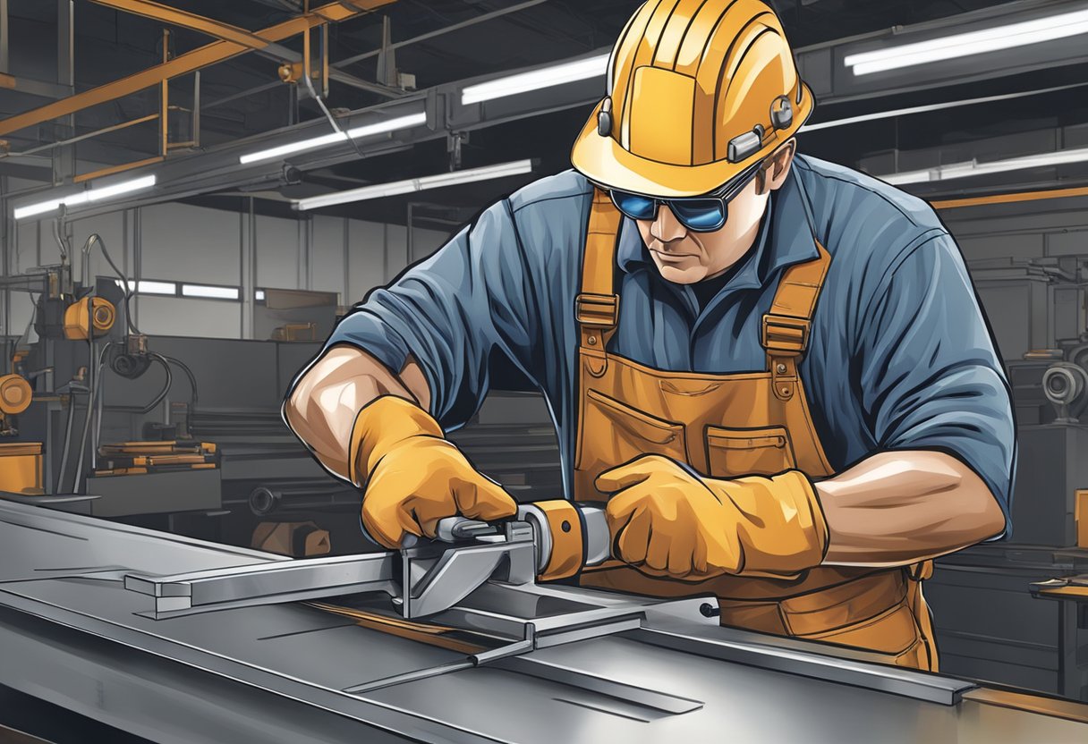 A METALpro Iron Worker in action, cutting, bending, and shaping metal with precision. Tools and safety equipment are visible in the background