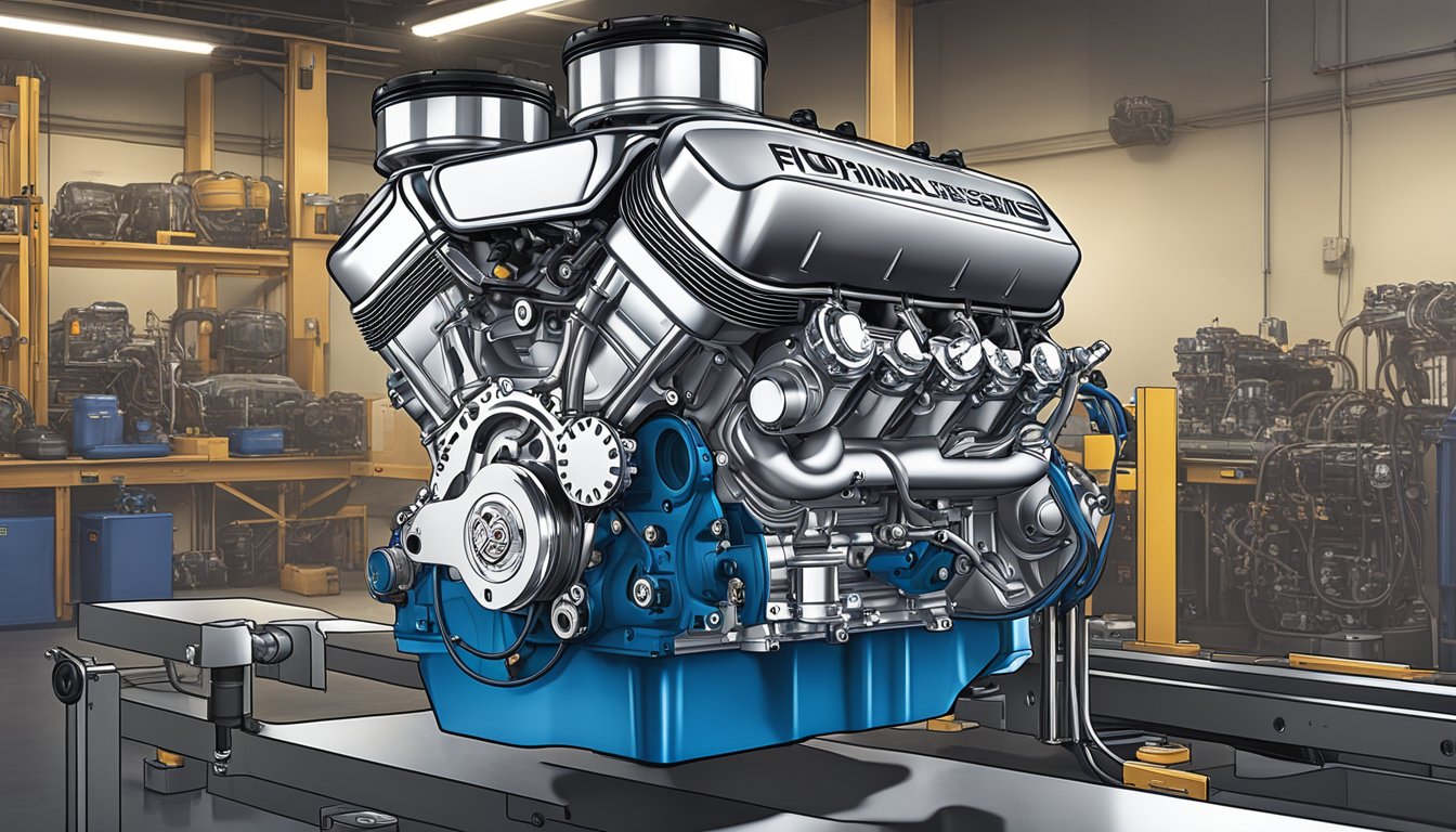 A powerful 5.0 EFI High Output engine sits prominently in a clean, well-lit space, surrounded by other reliable Ford engines