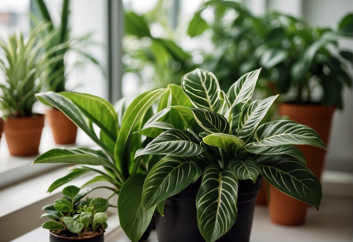 Lush green houseplants sit in a bright room, filtering the air. A sense of freshness and health radiates from the scene