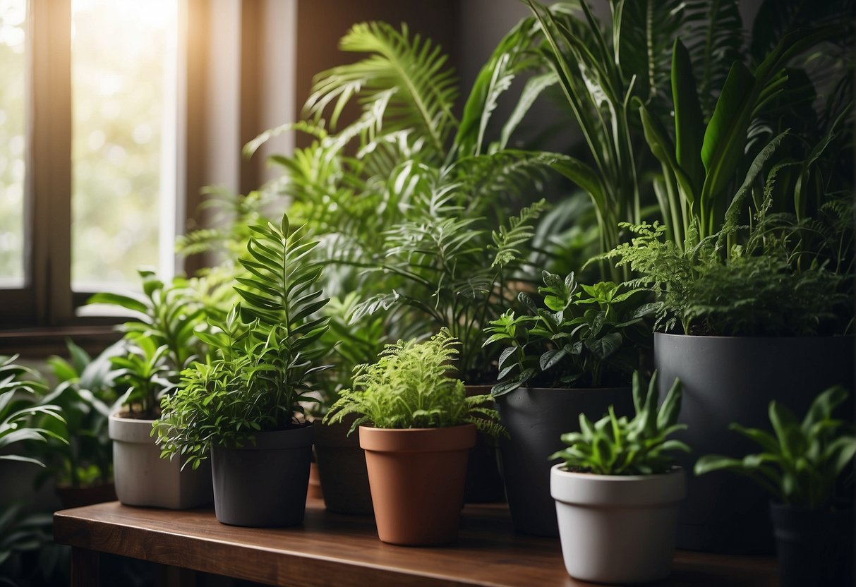 Lush green indoor plants purifying air, removing toxins