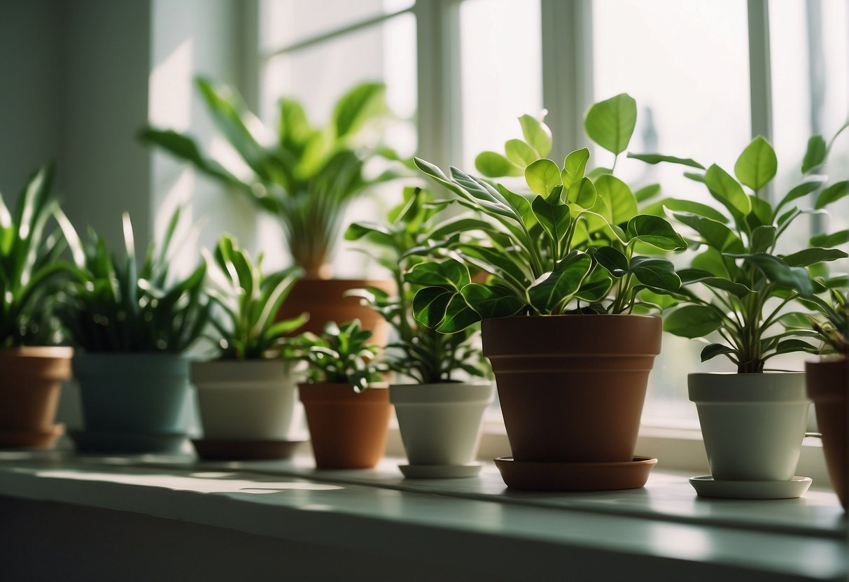 Lush green houseplants purifying air in a sunlit room