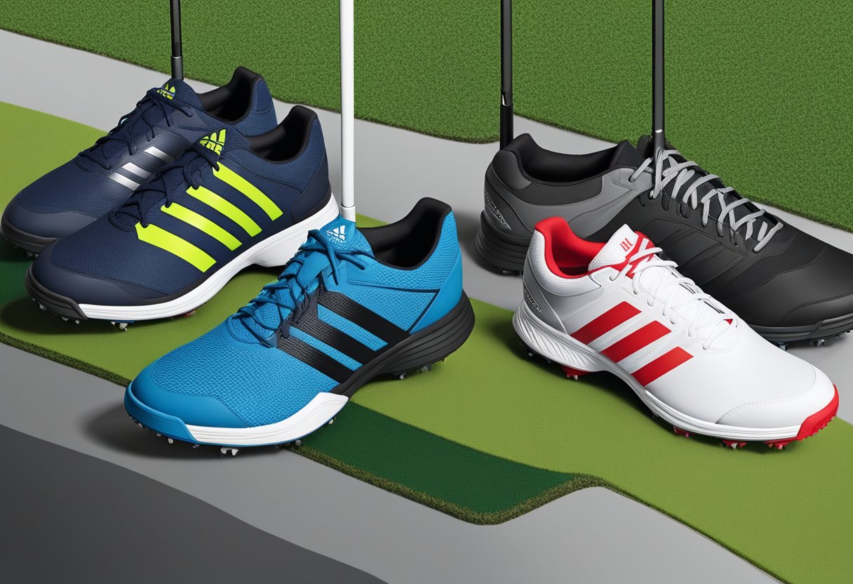 The Adidas Tech Response 2.0 features a durable outsole, cushioned midsole, and breathable upper. The shoe is designed for comfort and stability on the golf course