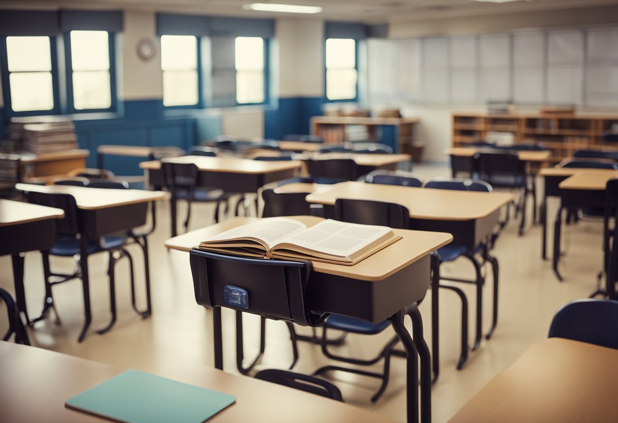 A classroom with 15 lesson plans on book day, with textbooks on desks