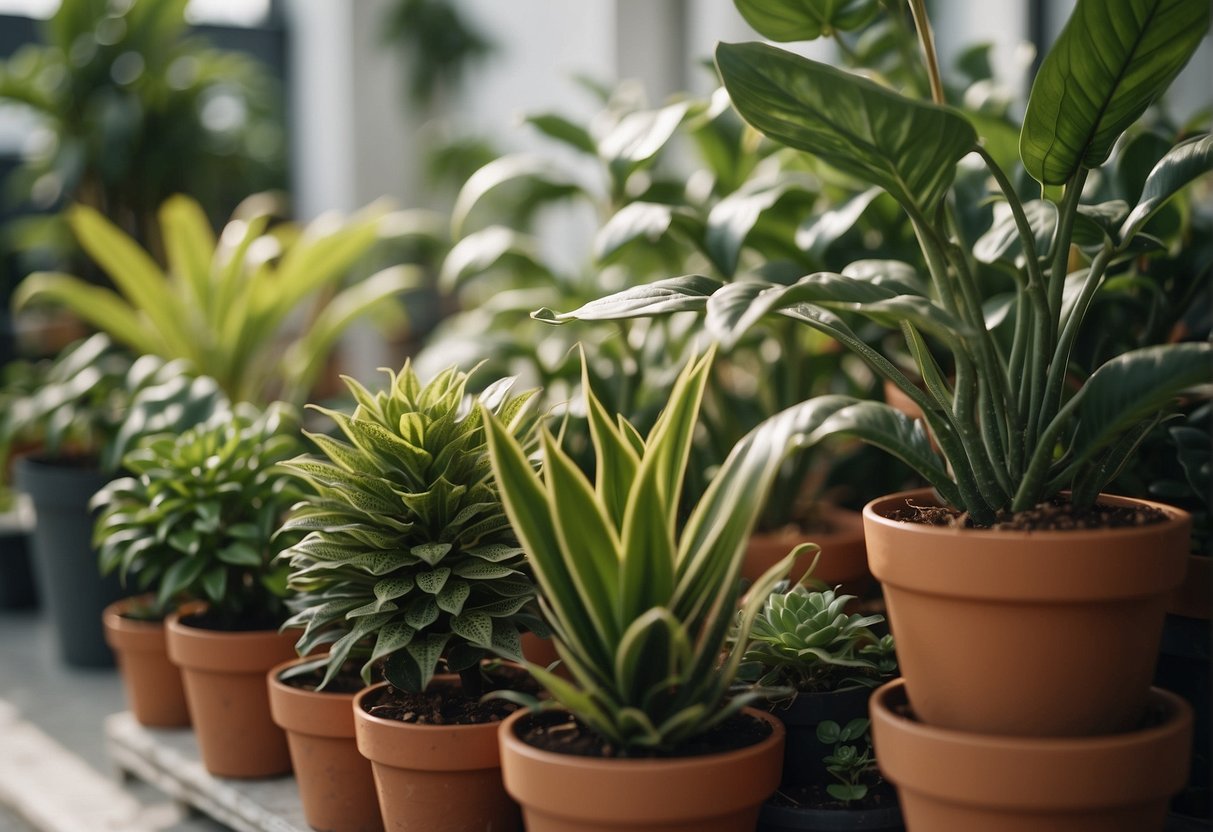 Houseplants surrounded by protective barriers, with a vigilant eye on pests and diseases. Regular maintenance and monitoring keep the plants healthy and thriving