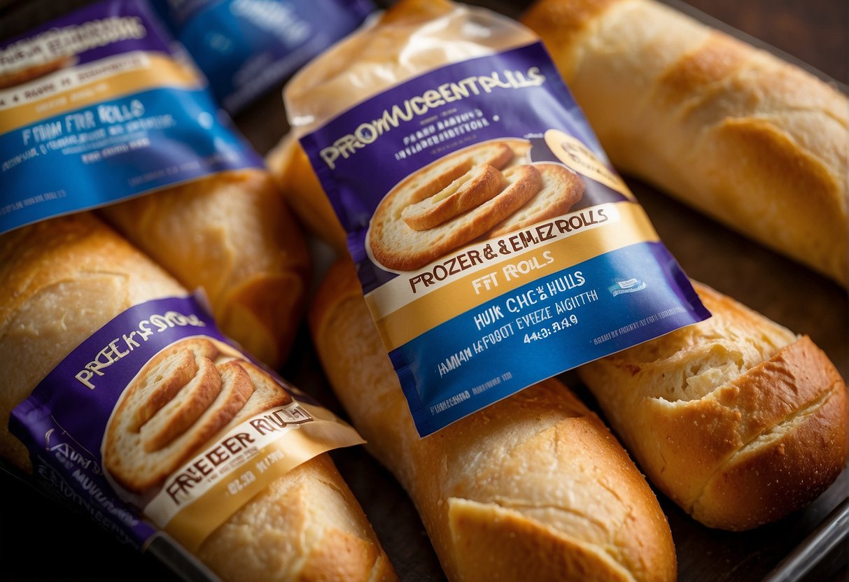 A package of freezer crescent rolls sits on a shelf, with the label prominently displayed and the rolls neatly arranged inside the packaging