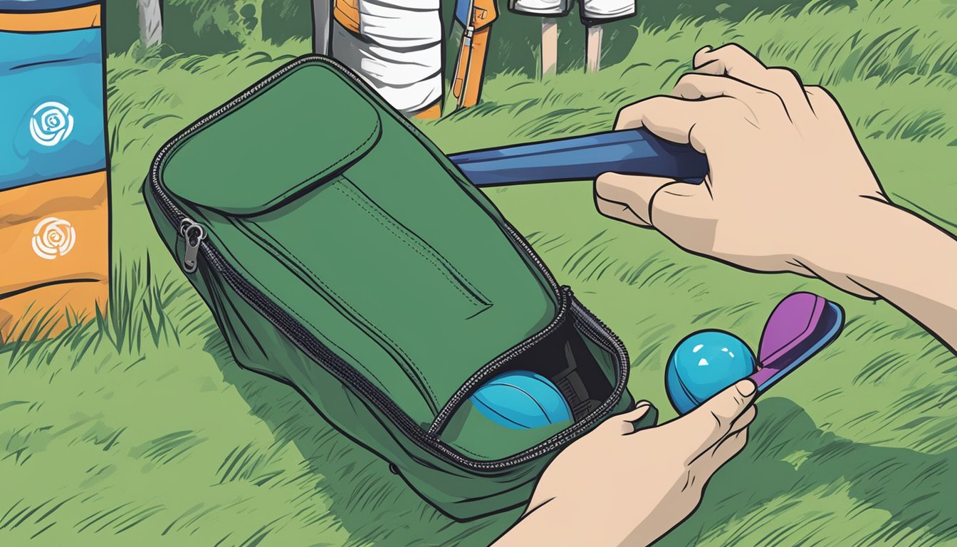 A hand reaches for a disc golf putter pouch from a display of top 10 options on Amazon