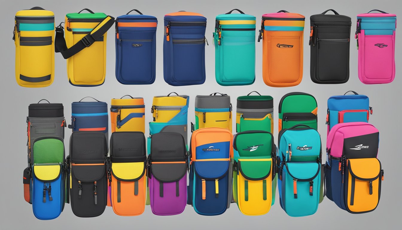 A lineup of top 10 disc golf putter pouches displayed on Amazon, featuring various sizes, colors, and materials for new players to consider