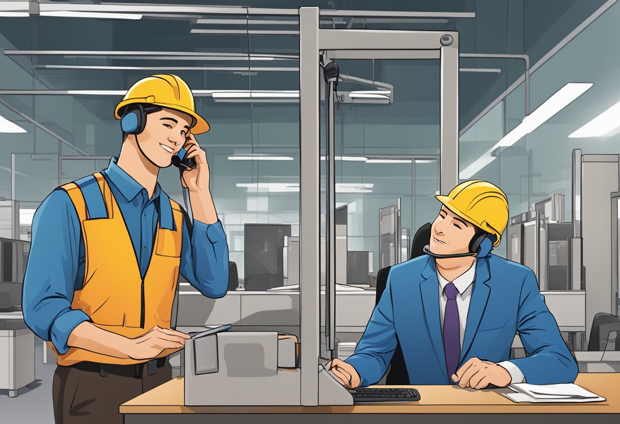 A customer support representative assists a client with EkkoLifts material handling equipment over the phone