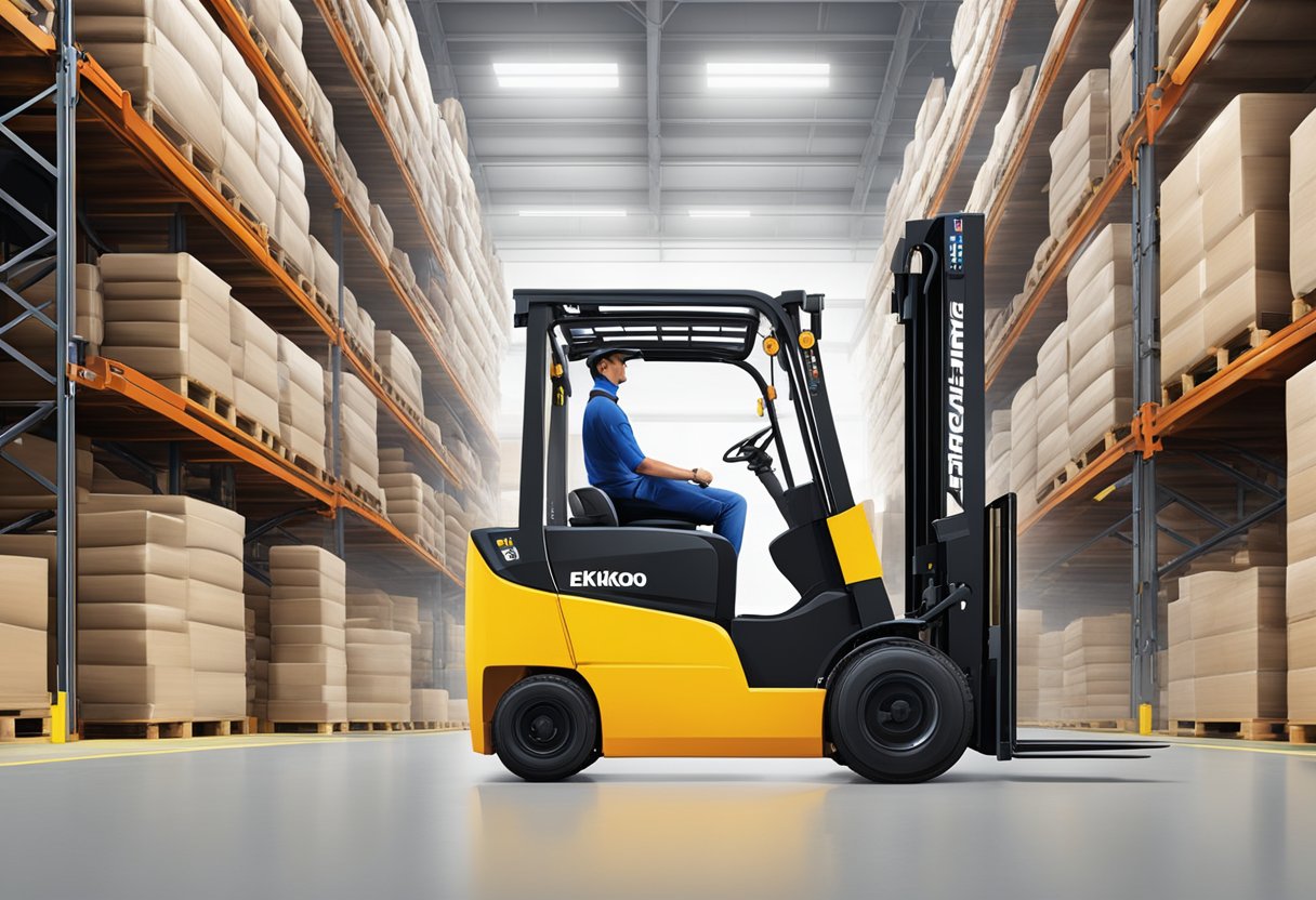 EkkoLifts LPG forklifts in action, lifting and moving heavy loads in a busy warehouse setting