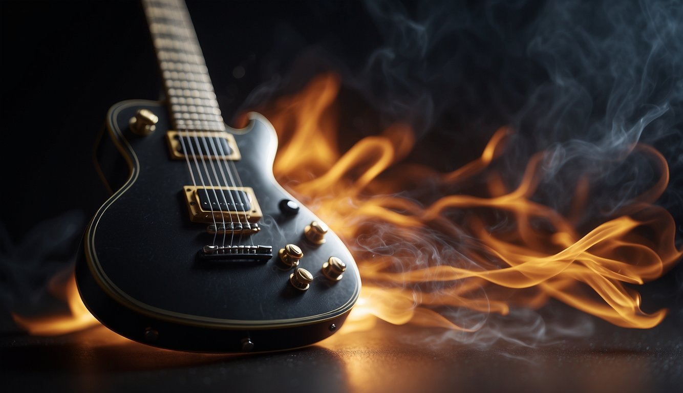 Guitar strings turn black, emitting smoke and a foul odor, as they slowly disintegrate and break under tension