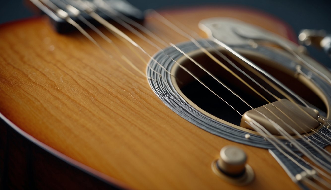 Guitar strings snap as tension overwhelms them, causing a sudden break and a twanging sound