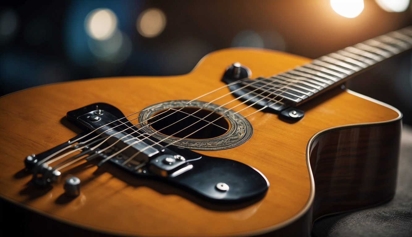 A guitar with nylon strings is being strummed gently, creating a soft and melodic sound