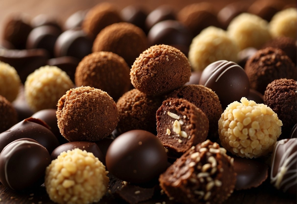 A table displays a variety of healthy chocolate truffles. Ingredients like nuts, dates, and cacao are visible. A sign reads "Nutritional Benefits of Healthy Truffles."