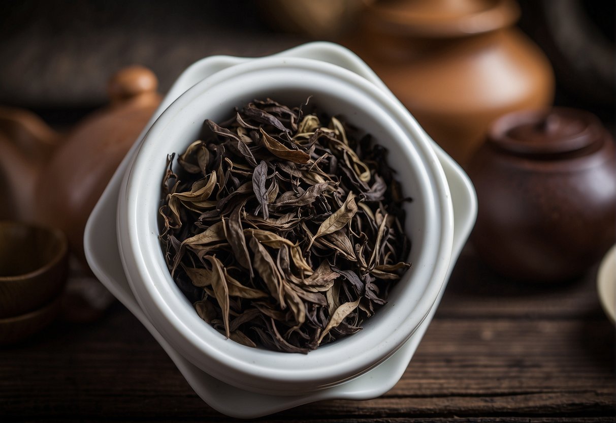 Pu erh tea stored in a cool, dark, and well-ventilated area, away from strong odors and moisture. Containers should be airtight and made of ceramic, clay, or wood to allow for proper aging