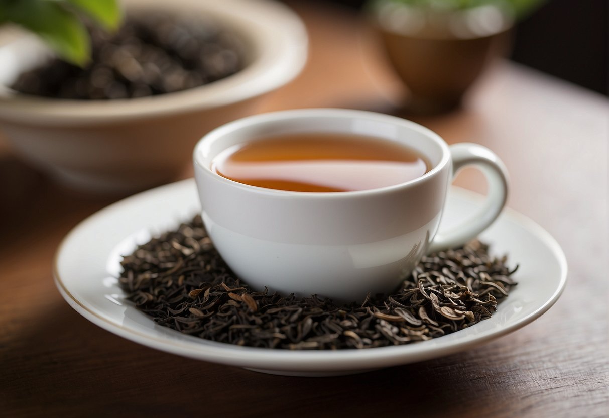 The pu-erh tea exudes a rich, earthy flavor with subtle hints of sweetness and a smooth, lingering finish