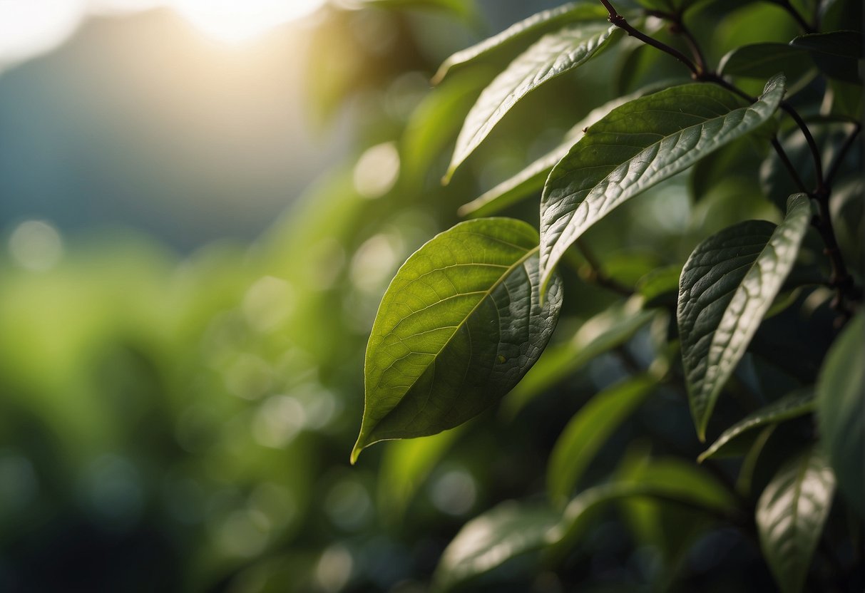 Tea leaves sit in a warm, humid environment, undergoing natural fermentation, releasing a rich aroma