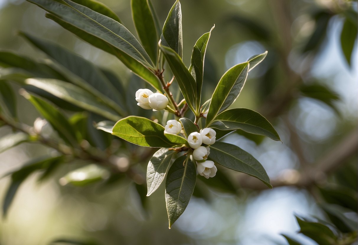 A tea tree branch releases a fresh, medicinal scent when crushed. The aroma is earthy, herbal, and slightly astringent, with hints of camphor and eucalyptus