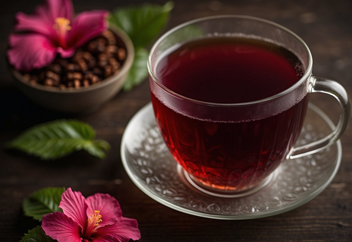 The hibiscus tea is a deep red color, with a slightly tart and floral taste. It has a smooth and velvety mouthfeel, with a hint of sweetness and a refreshing finish
