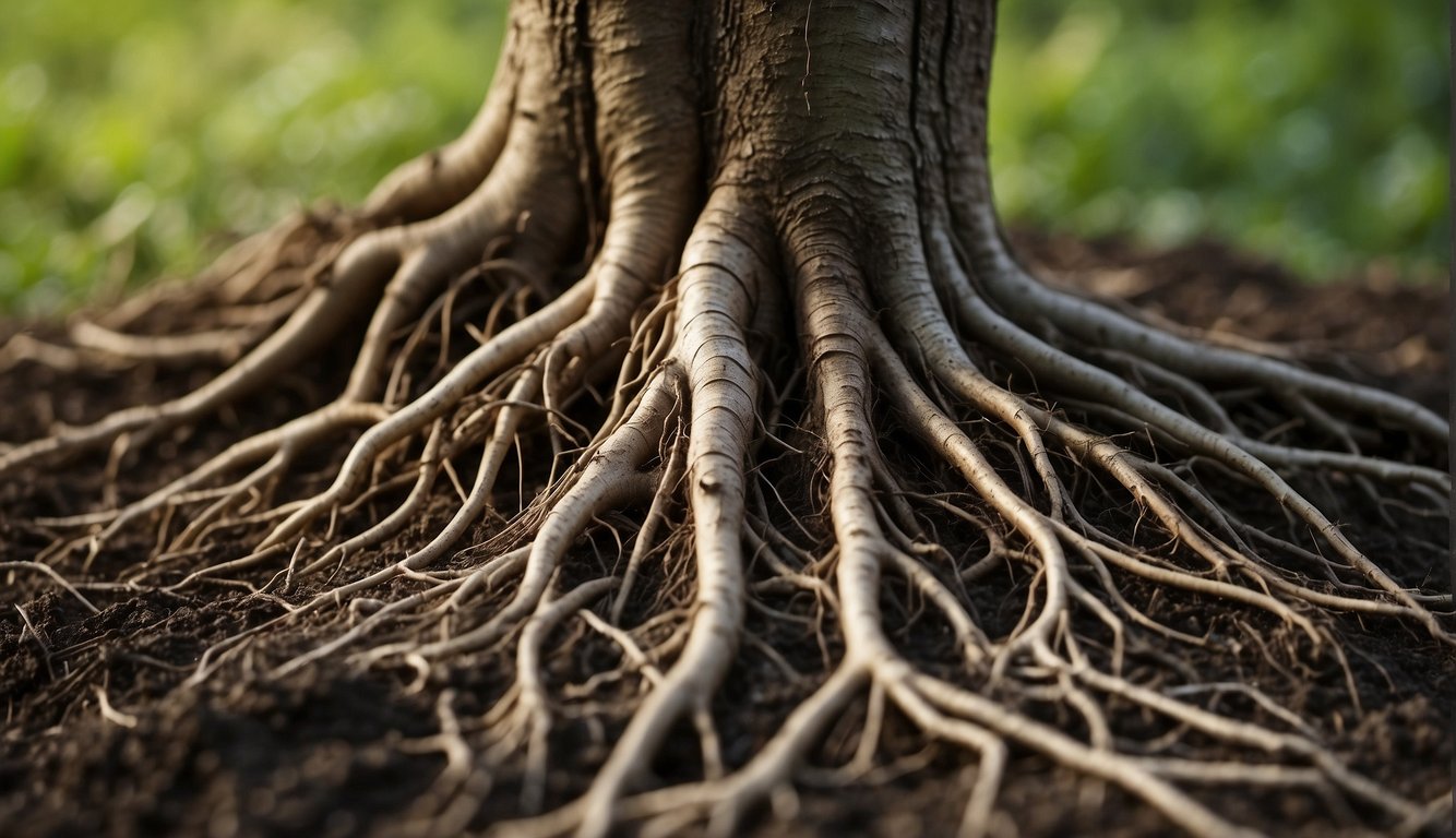 Healthy roots appear vibrant and firm, while root rot shows discolored and mushy roots. The contrast is clear and visually striking
