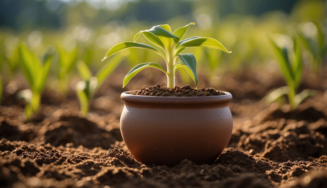 A small pot filled with rich soil, a few corn seeds planted within, and a warm, sunny location for optimal growth