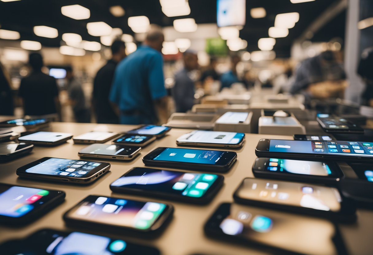 A bustling Texas marketplace showcases a variety of refurbished iPhones, highlighting the benefits of buying from a reputable seller