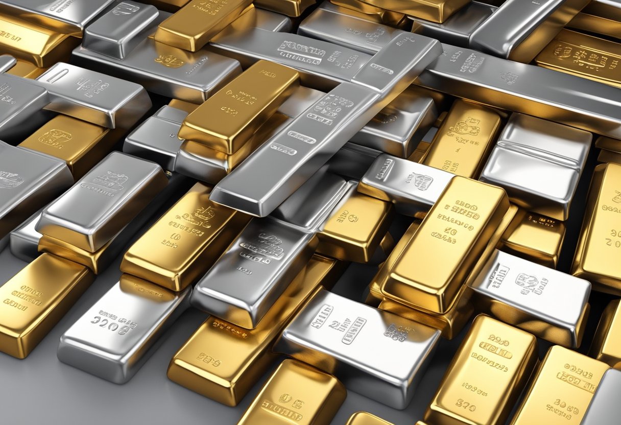 A pile of gold and silver bars sits securely in a vault, symbolizing financial stability and safeguarding against bank failure