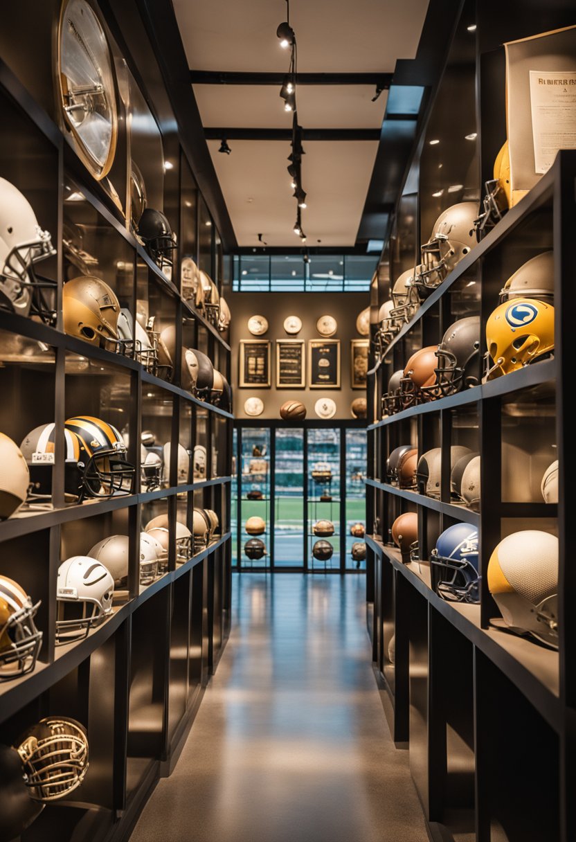 A row of sports history museums in Waco, Texas, showcasing artifacts and exhibits from the city's athletic past
