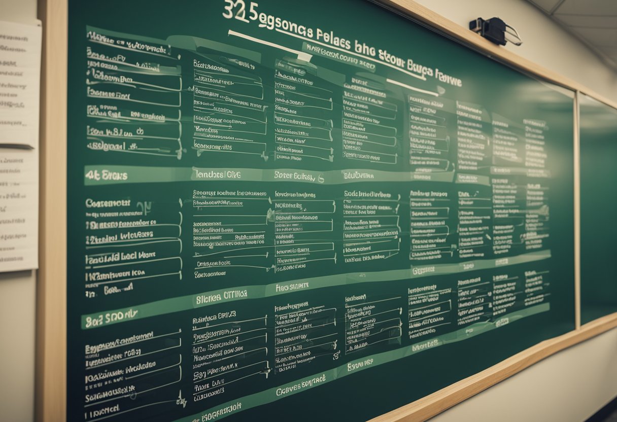 A classroom with 15 lesson plans on a board, with a New Year theme