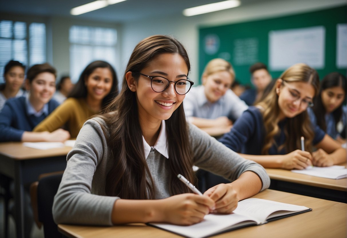 Students in a foreign classroom engage with advanced materials, diverse perspectives, and interactive learning, enhancing their educational experience