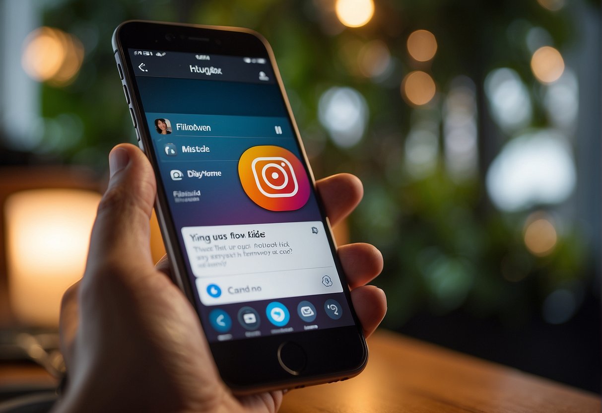 A smartphone with the Instagram app open. A finger taps the settings icon, then privacy, followed by followers. The toggle switch for "Hide Followers" is turned on