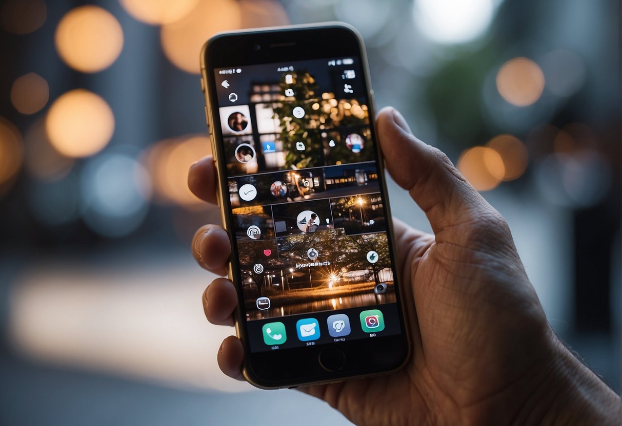 A hand hovers over a smartphone, tapping through Instagram settings to disable the business account feature