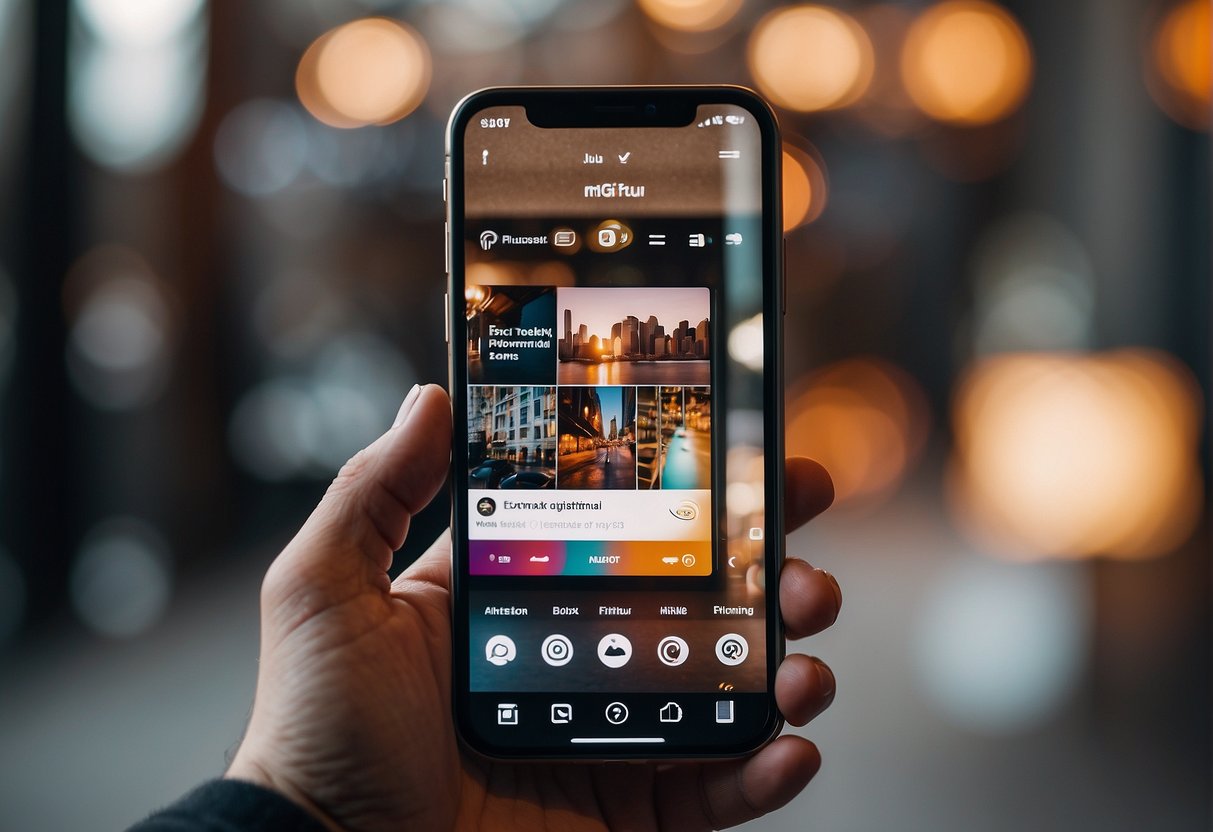 A phone screen with Instagram stories open, a sneaky eye icon in the corner indicating viewing without detection