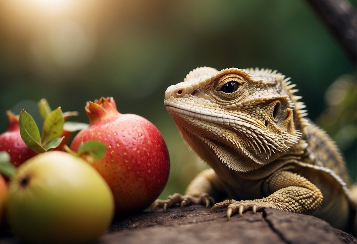 Bearded dragons eating pomegranates