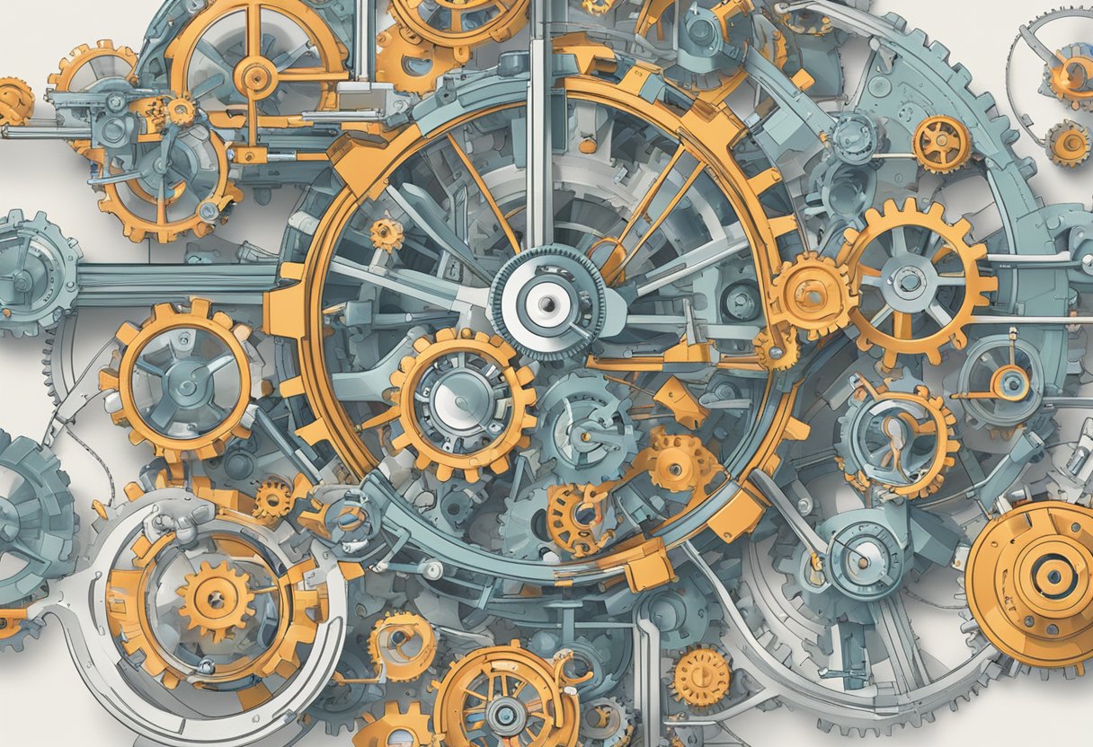 A network of interconnected gears and machinery hums with activity, symbolizing the automation and efficiency of HubSpot's benefits