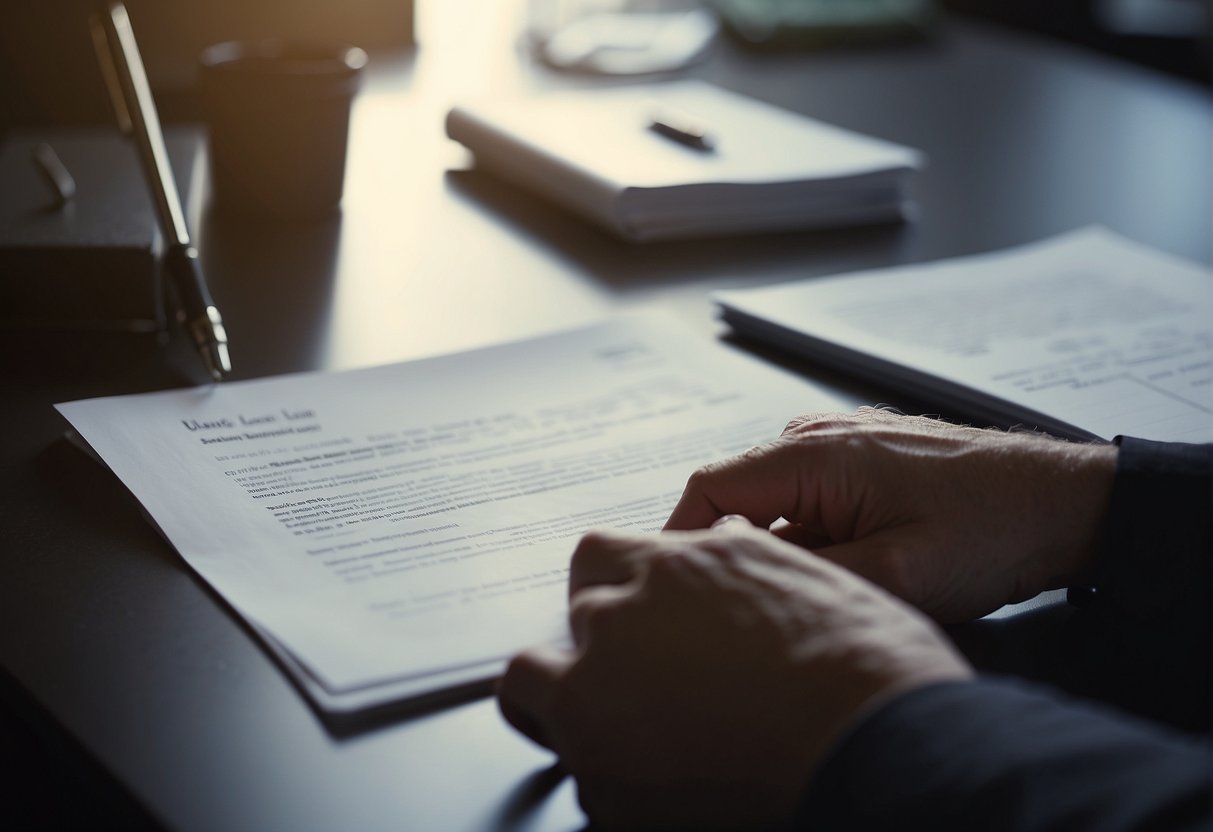 A person switches a document from "investment loan" to "owner occupied" with a pen and paper on a desk