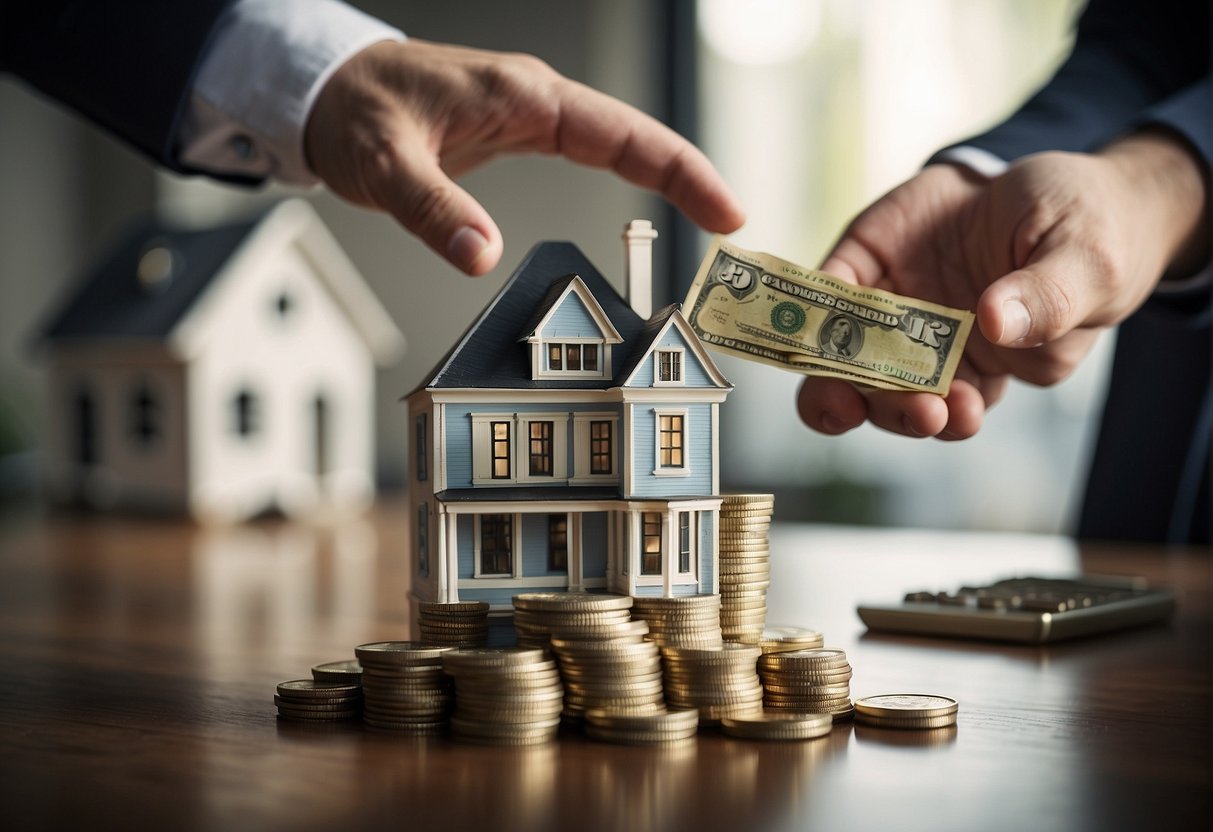 A house and a stack of money exchanging hands, representing vendor finance in property and securities