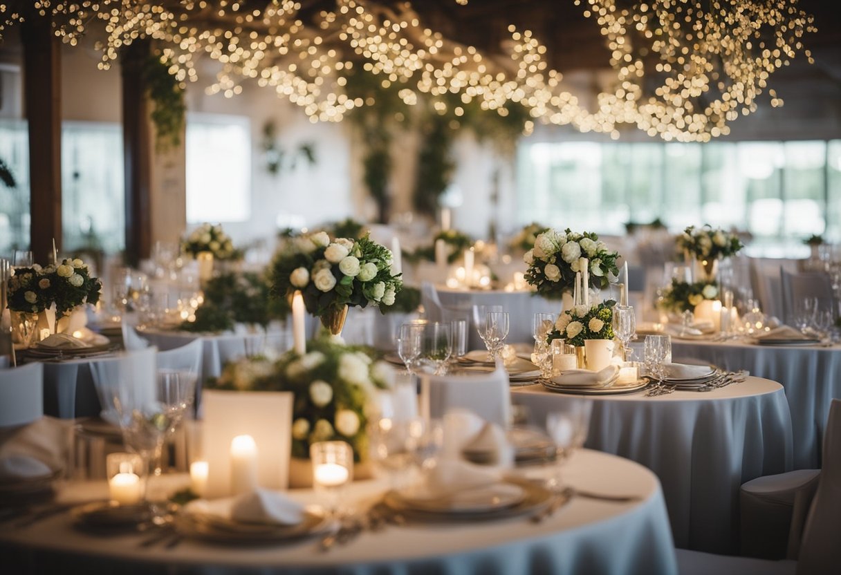An elegant table set with budget-friendly catering options for 80 guests at a wedding reception