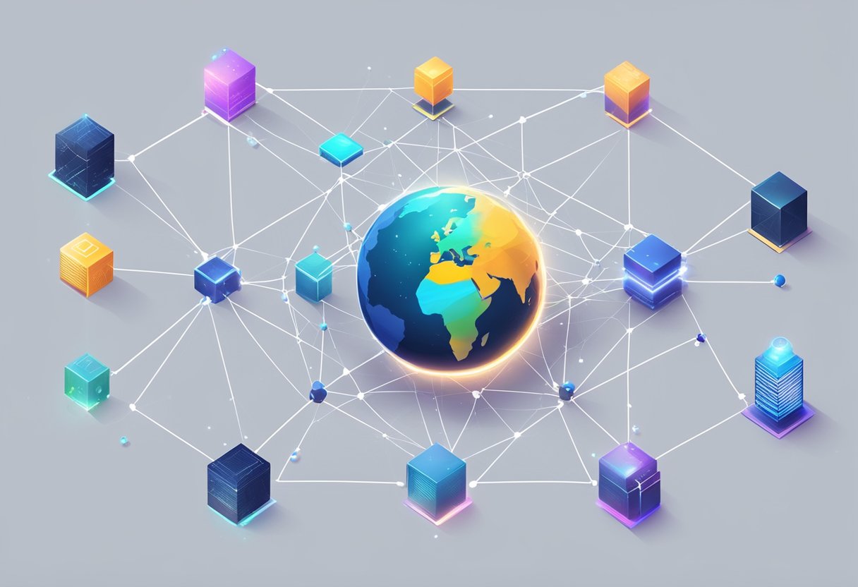 A network of interconnected nodes and digital assets forming the COSMOS blockchain ecosystem