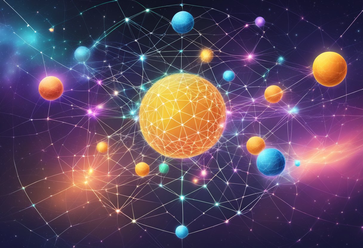 A vibrant, interconnected web of blockchain ecosystems in the COSMOS SDK, pulsating with energy and potential