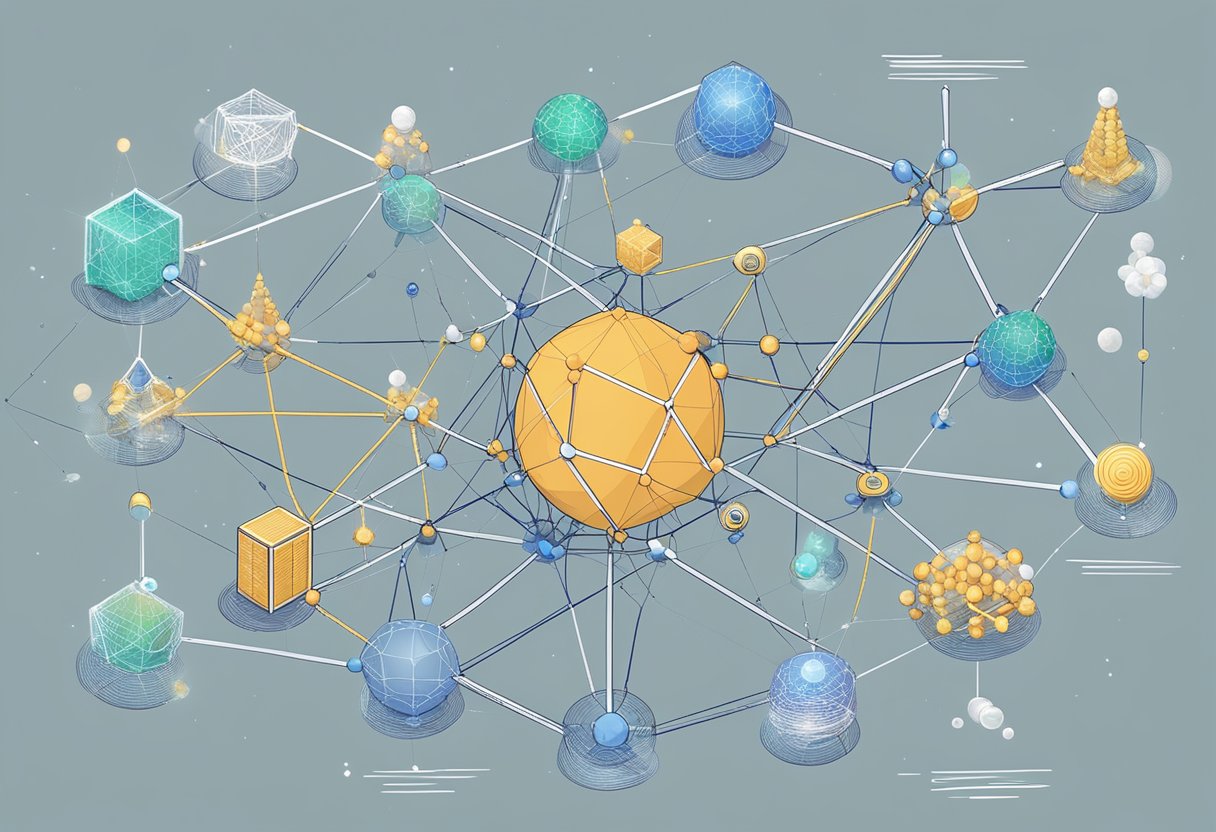 A network of interconnected nodes representing the COSMOS blockchain ecosystem, with governance mechanisms in place