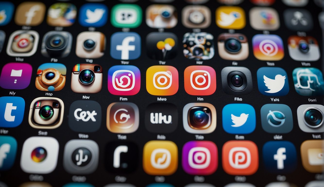 A diverse array of social media platforms, including Instagram, YouTube, and TikTok, are displayed, each showcasing popular influencers and their content