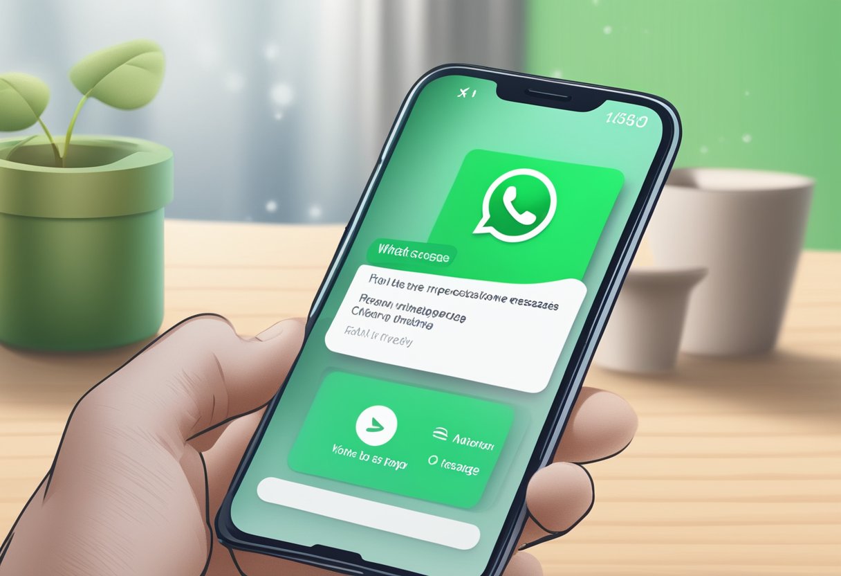 A phone screen displaying step-by-step tutorial on how to recover deleted WhatsApp messages