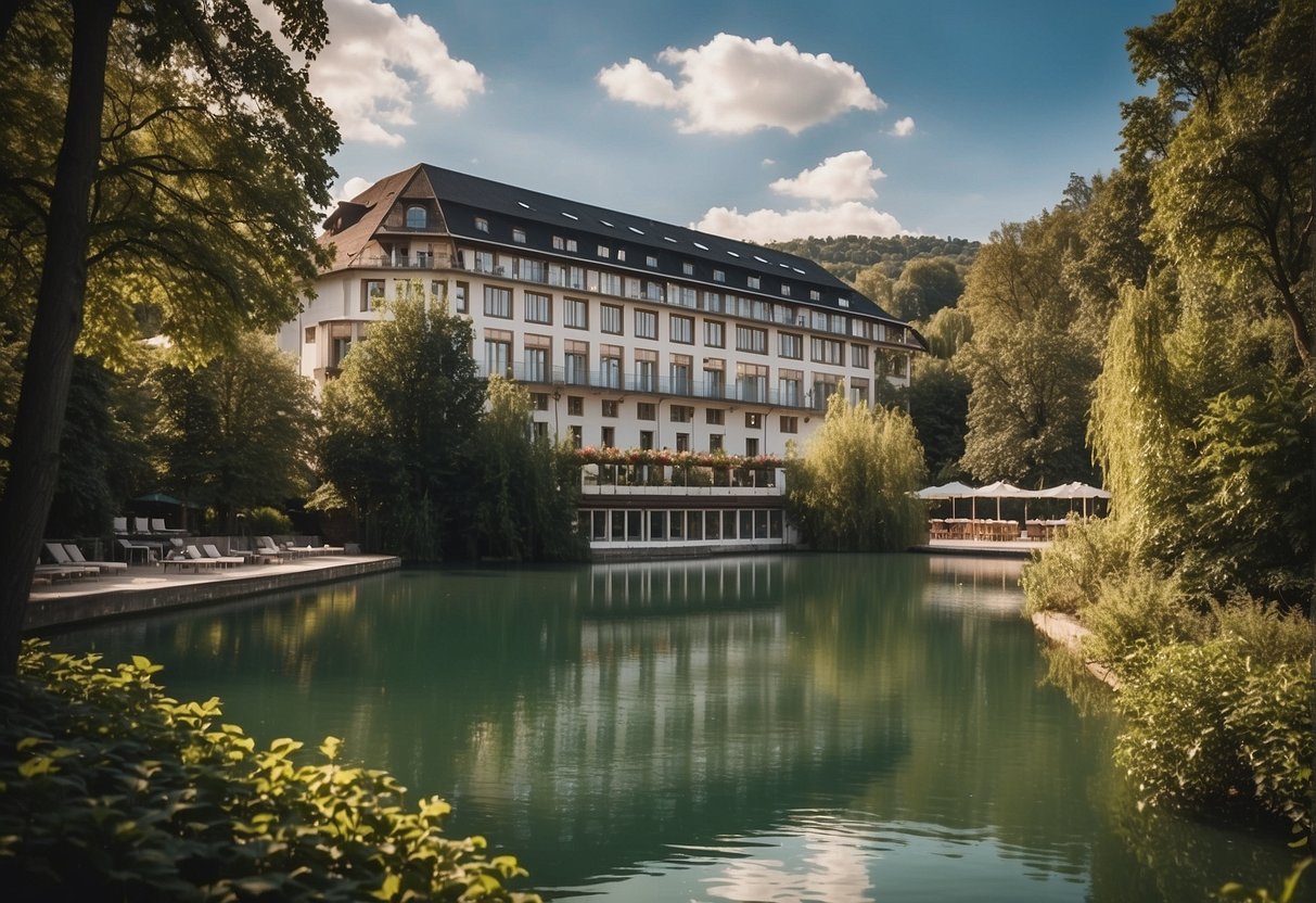 The Wesenufer Hotel & Seminarkultur an der Donau sits on the banks of the Danube, surrounded by lush greenery and overlooking the serene river