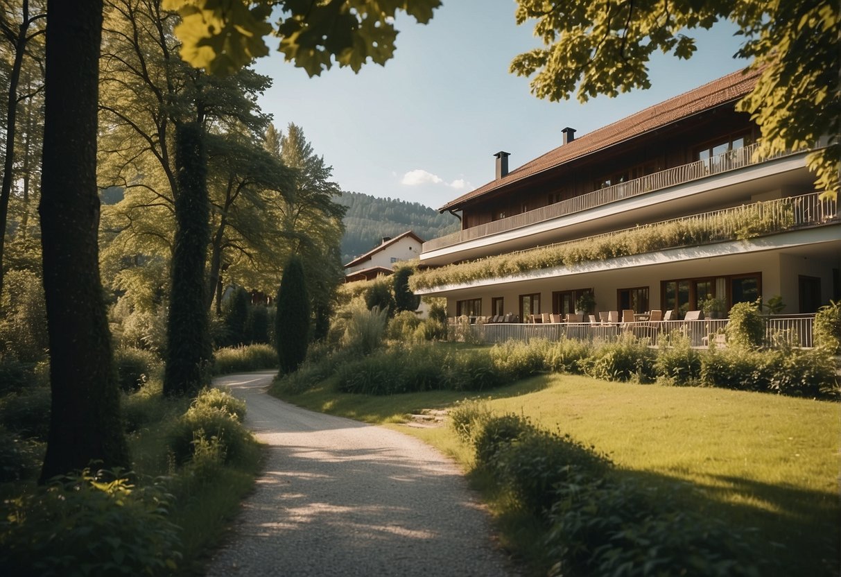 A serene countryside hotel surrounded by lush greenery and natural beauty, embodying the philosophy of Naturparkhotel Bauernhofer