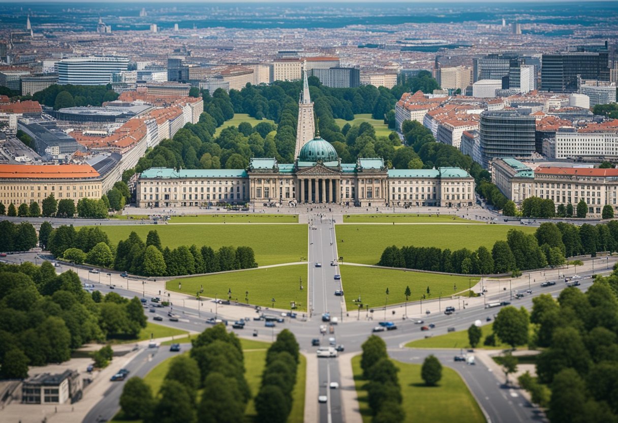 Berlin, Germany: Flat terrain with no mountains. Urban landscape with iconic landmarks like Brandenburg Gate and Berlin Wall