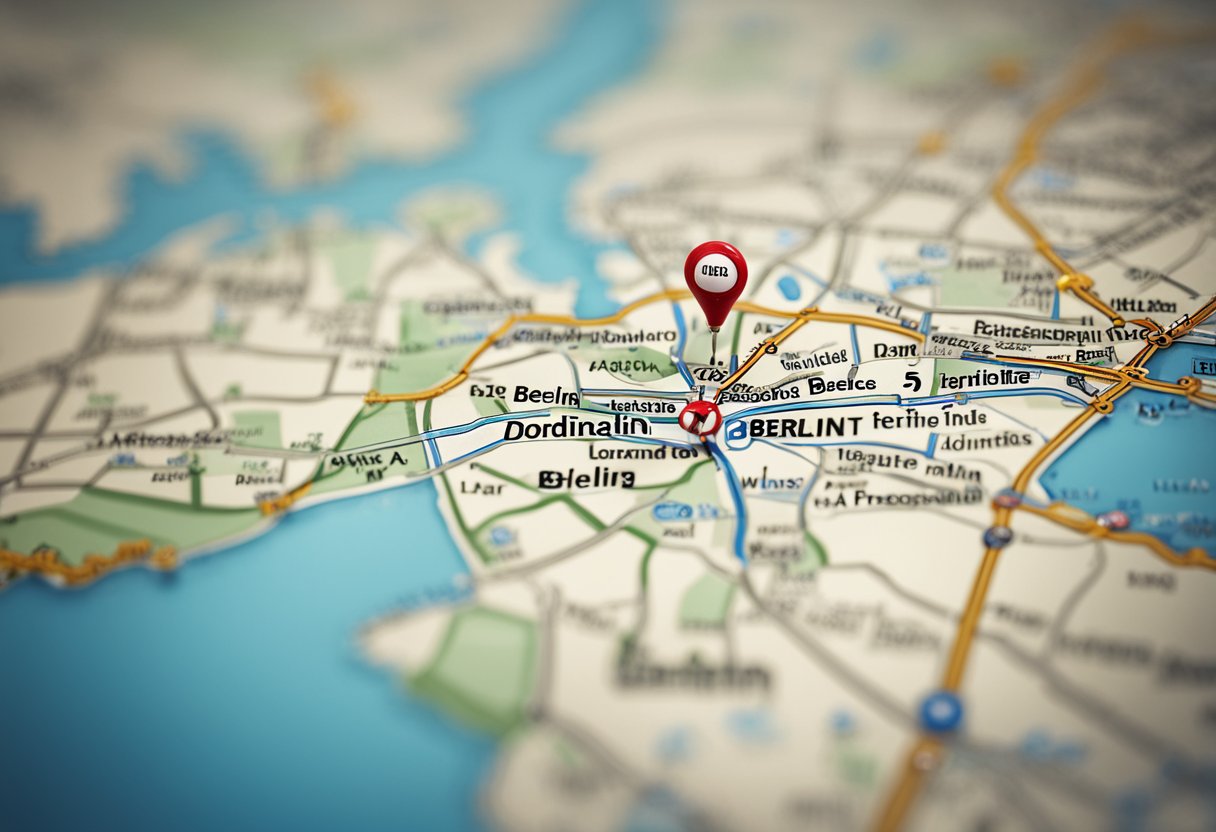 Berlin, Germany: latitude coordinates. A map with marked latitude lines and a label pointing to Berlin